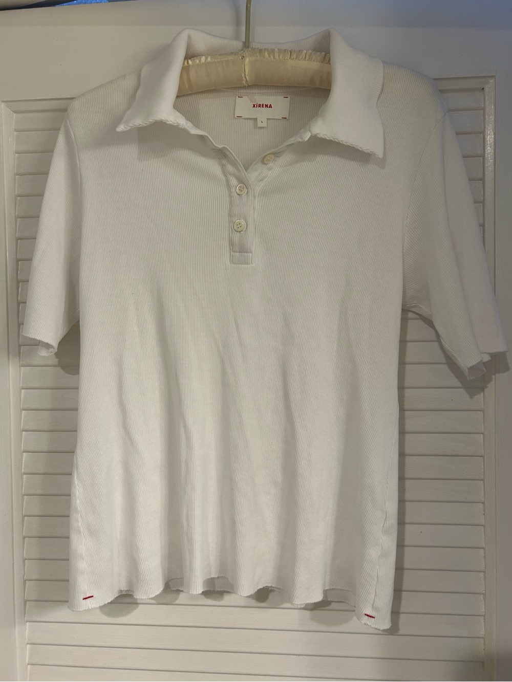 XiRENA 100% Cotton White Ribbed Button-Front Polo T-Shirt